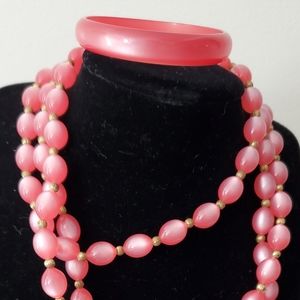 Vintage pink moonglow flapper necklace with bangle